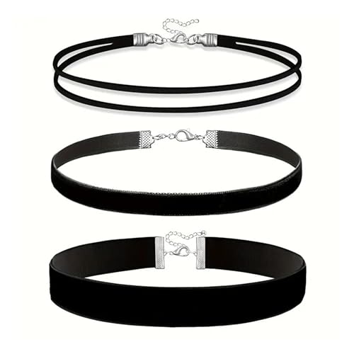 3 Stück Choker Kette Damen,Halsband Damen Schmuck Sexy,Halloween Karneval Kette,Retro-Mode Schwarz Samt Halsband,Verstellbare Klassische Kropfband...