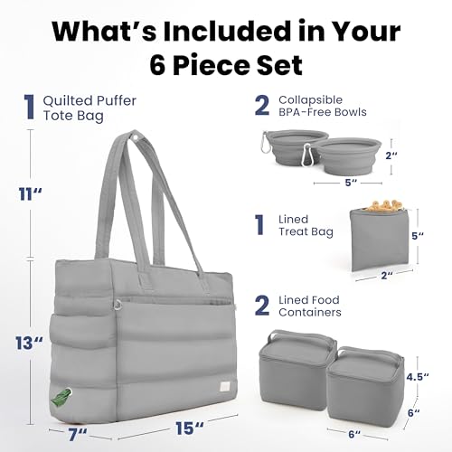 Image of Rubyloo Puffer Dog Travel Bag for Dog Moms, Diaper Bag with Travel Bowls