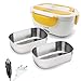 SPICE Amarillo Inox Plus Scaldavivande Portatile Lunch Box 40 W Coperchio con Guarnizione, Doppio Voltaggio Double Voltage 220V - 12V + 2 Vaschette Acciaio Inox Estraibili