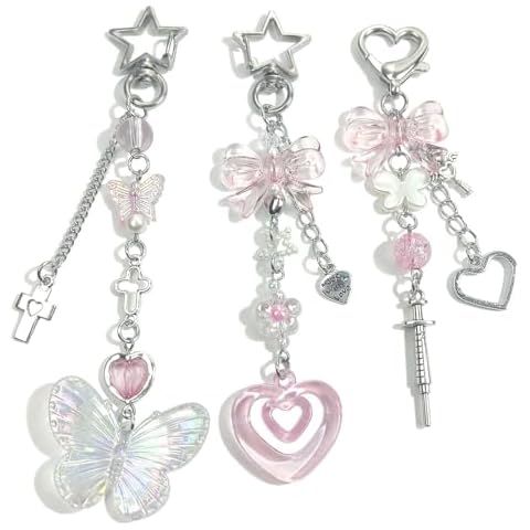 AGEN KGEN Novelty keychains Aesthetic Y2K Keychain Charms Stylish Keychains Accessories for Women Bag Purse Gifts (3x Pink Set) Cover