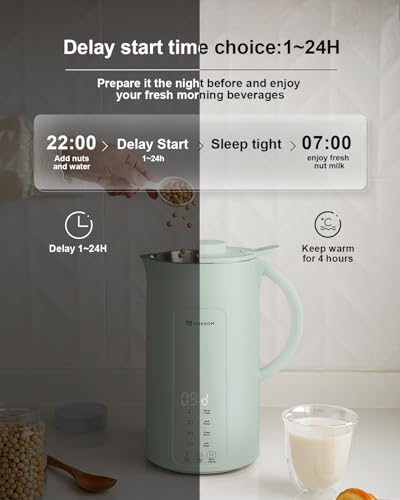 Image of MOKKOM Nut Milk Maker, 42oz Soy Milk Maker for Homemade Plant-Based Milk, Soy, Oats, Dairy Free Beverages, Automatic Almond Milk Machine with Delay Start /Keep Warm /Boiling /Self-Clean, Cardamom Green