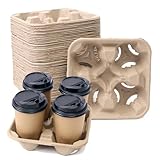 UBozeuiv Disposable Compostable Drink Carriers, 100 Pack | Paper Pulp Cup Holder for 4 Cups (8-32 oz...