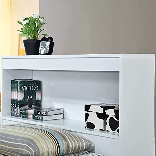 image for HODEDAH Twin Size Wood Platform Bed with Bookcase Headboard with 3 Dra