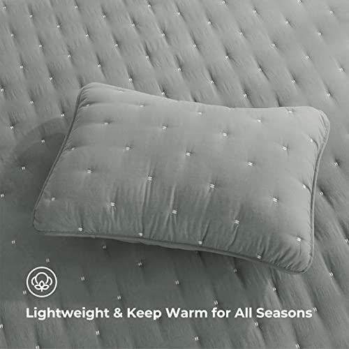 Veeyoo Twin Quilt Set Grey For Dorm, Kids, Single - Unique Stitches Pattern Lightweight Quilting Bedspread (68X98 Inches), Soft Microfiber Reversible Coverlet For All Seasons, (1 Quilt 1 Sham) #TOP3