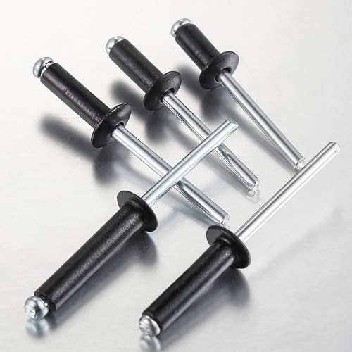Image of Wensilon (350Pcs) 1 /8 inchx1 /4 inch Black Aluminum blind pro Rivets,Aluminum Grip and Steel Mandrel