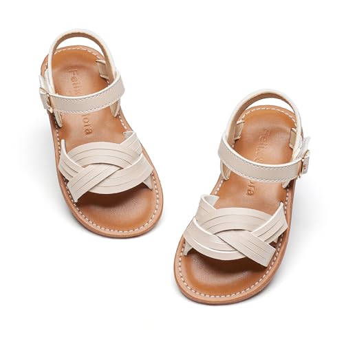Image of Felix & Flora Toddler Girl Sandals -Flower Girl Dress Shoes Open Toe Little Kid Flats