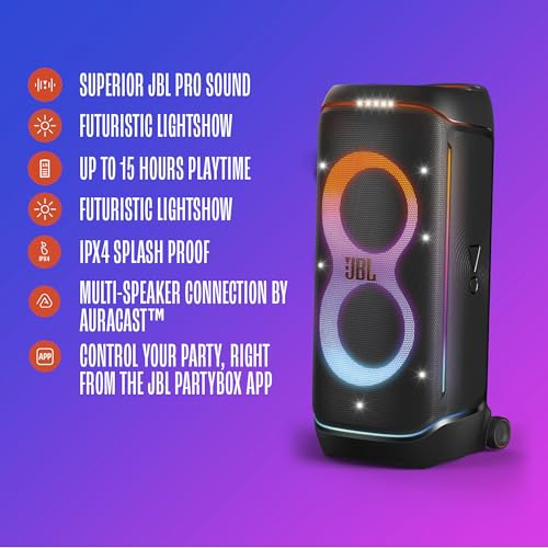 Image of JBL PartyBox 720 - Loudest Battery-Powered Party Speaker with Superior Pro Sound and a Futuristic lightshow, Up to 15 Hours Playtime & IPX4 Splash Proof (Black)
