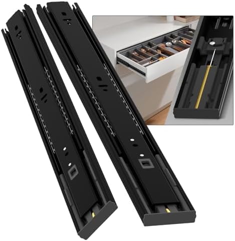 1 Pair Soft Close Drawer Slides Rails 12 14 16 18 20 22 24 Inch 100 lb Load Capacity Side Mount Full Extension Cabinet Runner Self Slow Closing Ball Bearing Metal Dresser Glide?Black,12inch? 12 Inch Cold Rolled Steel-1 Pair
