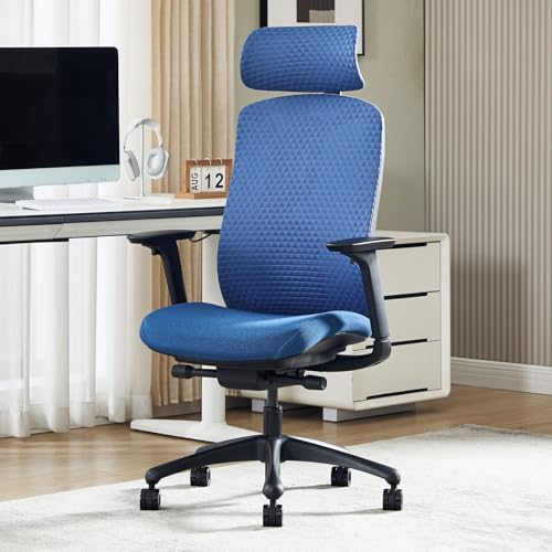Ya-Home Silla de Escritorio de Oficina Ergonomica con Respaldo Ajustable y Cojin Suave, Gaming Chair con Rudas y Barandilla，Azul