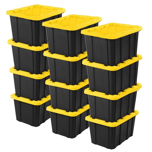 Sterilite 12-Pack Industrial Tote, Plastic Storage Container Bins with Lids,
