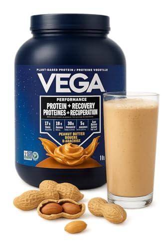 Vega Protein + Recovery, Peanut Butter – 30g Vegan Protein, Dairy & Gluten Free, Probiotics, NSF Certified, 1.93 kg (45 Servings)