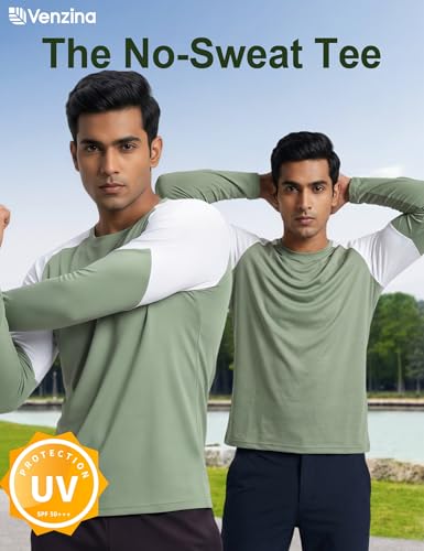 Image of Venzina Men's Long Sleeve Workout Shirt Color Block Quick Dry Athletic Top, Moisture Wicking Fitness & Running Shirt, Breathable Sportswear Tee for Gym, Sports, Casual Wear