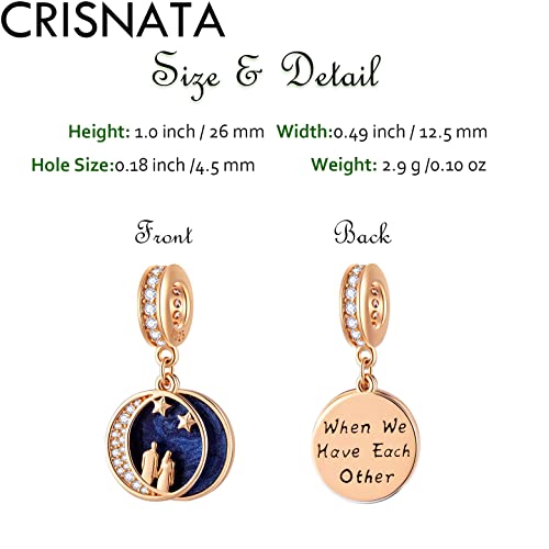 Rose Gold Lover Couple on Crescent Moon Star Dangle Charms, Fit Pandora Wedding Anniversary Bracelet, 925 Sterling Silver CZ Necklace Beads, Gift for Valentines Day/Wife/Husband2