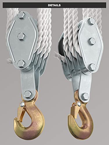 Sob Block And Tackle Pulley System For Lifting Heavy Objects, 65 Feet Of 3/8" Rope And 7:1 Lifting Power, 4000Lb Capacity Heavy Duty Rope Hoist Pulley System For Garage Warehouse Building Automotive #TOP6
