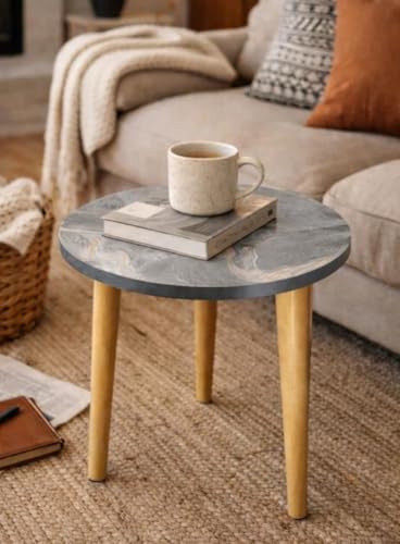 Image of Engineered Wood Foldable Round Shaped Side Table (Grey)