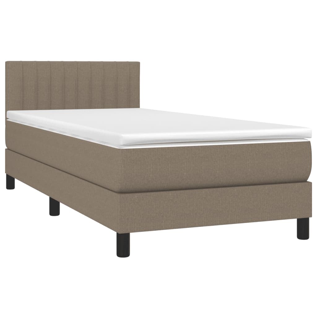 Łóżko kontynentalne z materacem, kolor taupe 90 x 200 cm, stelaż łóżka z zagłówkiem o regulowanej wysokości, rdzeń ze sprężynami kieszeniowymi, nakładka piankowa na łóżko młodzieżowe i do