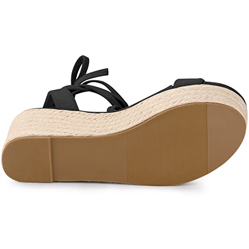 Allegra K Allegra K Women's Lace Up Wedge Heel Platform Slingback Black Strappy Sandals - 6 M US