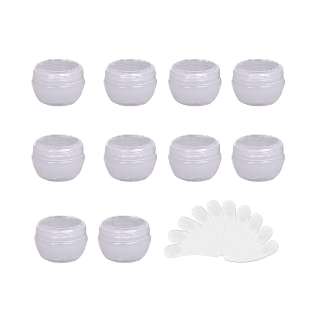 Skypro 5Ml Transparent 10Packs 5G/5Ml Frosted Container Jars With Inner Liner For Scrubs, Oils, Salves, Creams, Lotions, Makeup Cosmetics With Mini Scoop (Transparent)
