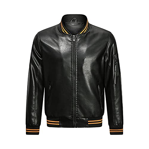 Mens Bomber Jacket Fleece Zipper Stand Collar Multi-Pocket Leather Coat - image 5