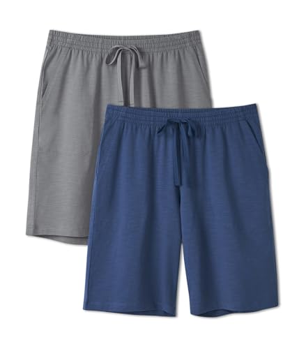 Image of DAVID ARCHY Mens Pajama Shorts Cotton Sleep Shorts Pajama Pants 2 Pack | Soft Night Shorts, Comfy Pj Shorts, Sleeping Shorts with Pockets, Pajama Bottoms Breathable & Lightweight Lounge Shorts