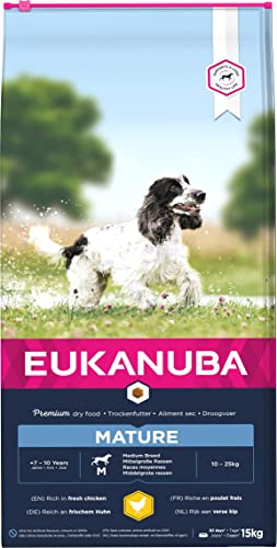 Eukanuba Hundefutter mit frischem Huhn für mittelgroße Rassen, Premium Trockenfutter für reife Hunde, 15 kg