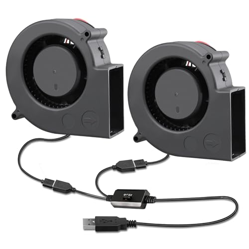 Raffreddamento efficiente con design a turbina: ogni ventilatore centrifugo da 75 mm offre un forte flusso d'aria, che dissipa rapidamente l'aria calda da radiatori, PC, router o TV box. Come ventola per radiatori, migliora la distribuzione del calore dell'ambiente e impedisce l'accumulo di calore dietro i radiatori. Il design compatto si adatta a spazi ristretti.