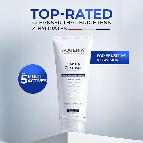 Image of Aqueria Hydrating & Brightening French Face Wash with Creamide Complex | Deep Cleansing, Non-Drying, Non-Stripping Gentle Cleanser for Dry to Normal, Sensitive Skin | Alpha Arbutin, Niacinamide, Fruit AHA BHA & Hyamagic-4D for Barrier Support & Even-Toned Skin | Reduces Pigmentation & Tanning | Dermatologist Validated, Fragrance Free, Gentle Foaming Formula |100ml