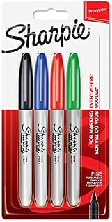 Sharpie Permanent Markers | Fine Point | Assorted Standard Colours | 4 Count