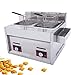 Frytownica Dwuzbiornikowa z Koszami, Komercyjna Frytownica Gazowa z Wygodnym Pojemnikiem na Przyprawy, Gorąca Kuchenka Typu H, do Użytku Komercyjnego i Domowego, Łatwa do Czyszczenia