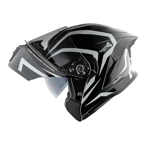 1Storm New Motorcycle Bike Modular Full Face Helmet Dual Visor Sun Shield with Rechargeable LED Tail Light: LED-X90 Arrow White by 1Storm - Image 6
