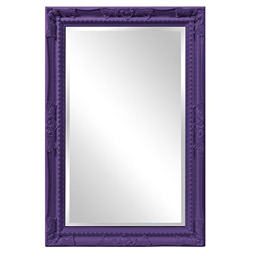 Image of Howard Elliott Collection Queen Ann Rectangular Glossy Royal Purple Wall Mirror, Rectangle Hanging Wood Framed Vanity Mirrors for Home Decor, Living Room, Bathroom, Bedroom, or Hallway, 24 x 36 Inch