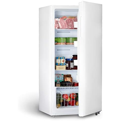 Techomey Frost Free Upright Freezer/Refrigerator 13.8 Cu.Ft, Standing Freezer with Front Single Door for Garage, No Handle, White Cover