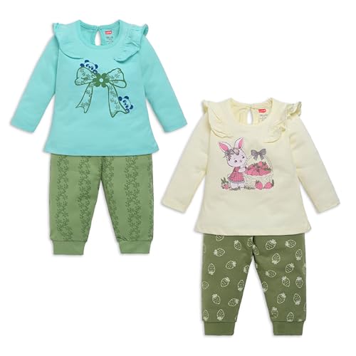 Image of LuvLap Baby Girls 100% Cotton Full Sleeve Top & Pyjama Sets, Pack Of 02