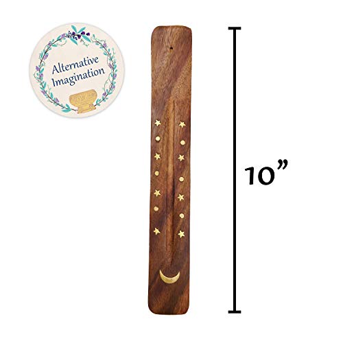 Moon And Stars Incense Holder - Wooden Ash Catcher With Celestial Design For Single Incense Sticks - Meditation Accessories, Spiritual Decor, Home Fragrance, Room Decor (10 Inches Long) #TOP3