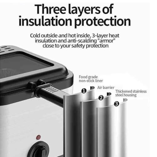 Elektrische friteuse van 2,5 liter, elektrische friteuse van 1000 W, roestvrijstalen vetfrituurmachine op aanrecht, aanrecht van friteuse met verwijderbare mand en kijkvenster, voor restaurant thuis - Afbeelding 5