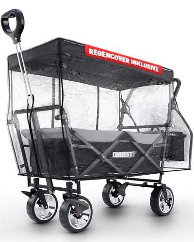 ONBEST Bollerwagen faltbar - Plus Regenschutz - Faltbollerwagen mit Dach...