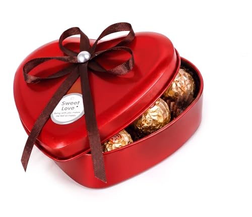 Alipis Heart Shaped Metal Candy Box with Lid Valentine Chocolate Gift Tin Container for Cookies Candy Jewelry Small Gifts Reusable Red Decorative Storage Box