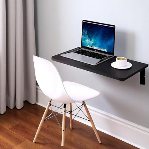 Image of Floating Desk for Home, Office, Study, Kitchen, and Dinner Computer Bar Laundry Room Wall Mounted Folding Table Wall Mounted Folding Desk for Space Saving (Black 2)