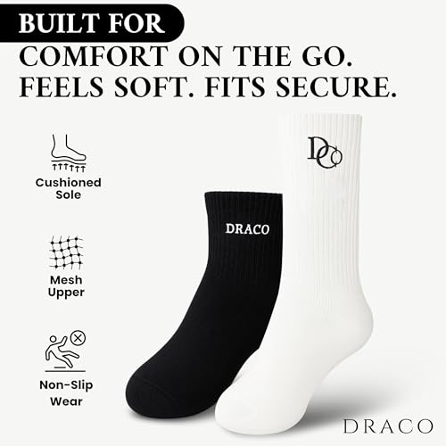 Draco Slide Performance Cotton Ankle Socks - 4-Pack (2 Pairs White, 2 Pairs Black) - Comfort Fit with Cushion Sole Support & Moisture Wicking Mesh - Athletic Socks for Sports, Travelling & Daily Use2
