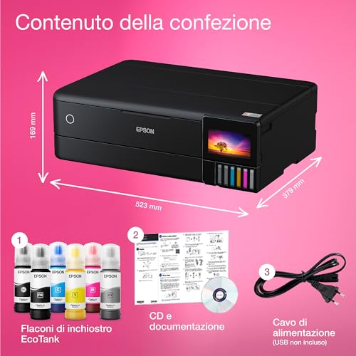 Epson EcoTank ET-8550 Stampante Fotografica per Appassionati Creativi, Formato A3+ Ultraconveniente, Inchiostri a 6 Colori, Gestione dei Supporti a 5 vie, Wi-Fi Direct ed Ethernet, Touchscreen - 4