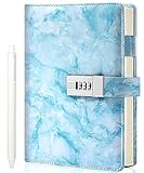 CAGIE Marble Diary with Lock for Girls and Women, Waterproof Journal with Lock 192 Pages Secret Girls Locked Diary with Pen, Password Locked Journals for Teen Girls, A5 Blue2