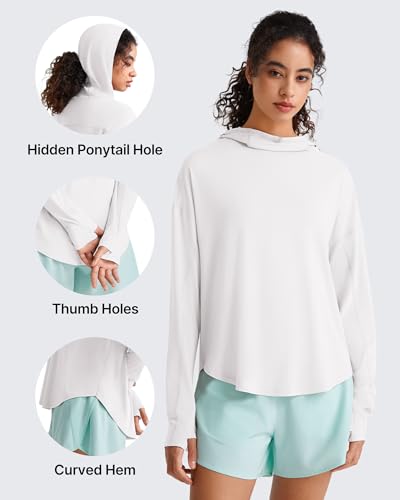 G4Free UV Hoodie Women Long Sleeve UPF 50+ Shirts Sun Protection Loose Fit Hiking Tops with Thumbholes Stretchy Breathable(White,S) — view 3