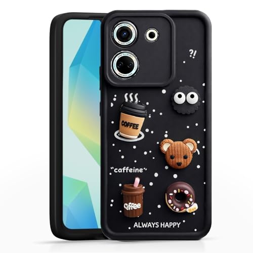 Image of Bintage Cute Fun Taddy| 3D Ball Bear| Donut| Coffee Rubber Case Full Body & Camera Protection Back Cover Compatible for Tecno Camon 20 4G - Black