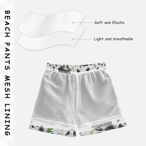 Pigsaly Boys' Swim Board Shorts Green Leaves Watercolor Pandas Boy's Swim Trunks Kids Swimwear 2T4