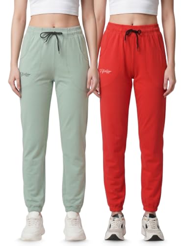 Image of Fflirtygo Cotton Solid Joggers /Track Pant /Solid Pajama /Leggings �100% Export Quality Soft Cotton Night Wear /Pocket Pyjama for Women Combo Pack of 2Pcs, Blue and Grey