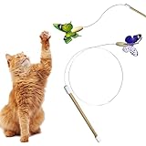 Butterfly Bouncer - Butterfly on Wire Bounces to Mimic a Real Butterfly's Flight - Interactive Cat Toy - Cats/Kittens Play Catch Chase Exercise-Comfortable Bamboo Handle-Stocking Stuffer-Made in USA