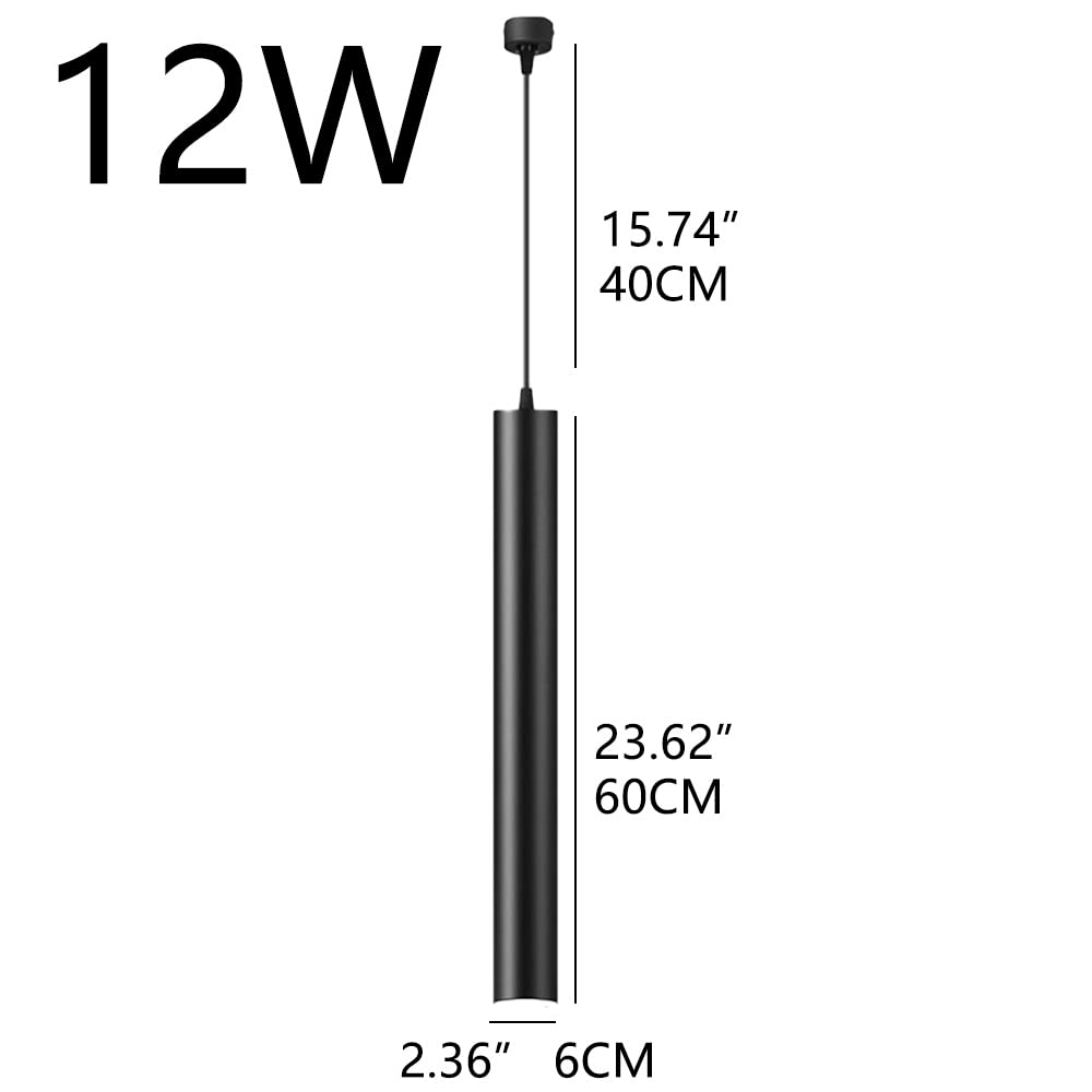 Lámpara Colgante Moderna LED Negra de un Solo Cabezal, lámpara de araña de Tubo Largo de Aluminio para Dormitorio, focos empotrables de suspensión cilíndricos/6 * 30cm/WH/6