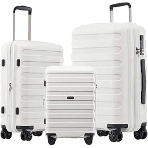 GinzaTravel 3-piece set white color luggage with scratch-resistant PP material, expandable(（all 20 24 28), Super light, thickened, large-capacity double seal suitcase