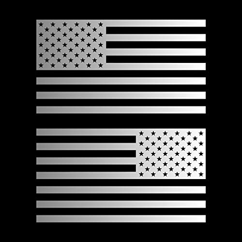 Image of American US Flag [Pick Color /Size] Vinyl Decal Sticker for Laptop /Car /Truck /Window /Bumper (10in Subdued Pair, Gloss Metallic Silver)
