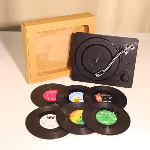 Vonmerie 6 er Set Retro-Schallplatten-Untersetzer, mit Rutschfester Designbasis, geeignet zum Abstellen von Kaffee und Getränken, geeignet für Bars, Cafés, Häuser, Partys, Büro (Classic, 10.5cm)